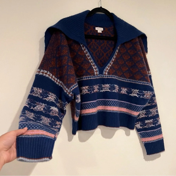 Anthropologie Pilcro "Mash Up" 100% Cashmere Collared Navy Knit Sweater Small - Picture 2 of 5